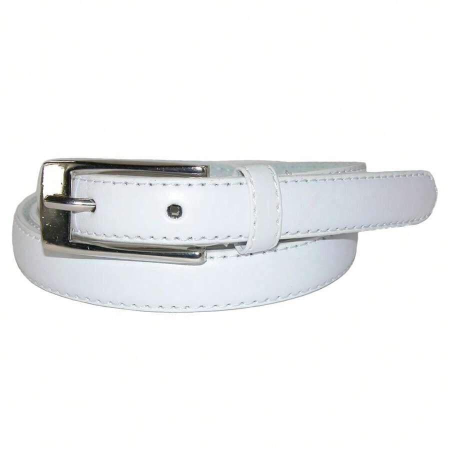 CTM Women's 3/4 Inch Skinny Leather Dress Belt Silver Buckle, Available In Black, Brown, Dark Pink, Gold, Navy, Orange, Purple, Red, Royal Blue, Silver, Tan, Turquoise, White, Yellow, Large, Medium, XL Leather Dress Belts - 白色 - 查看 1
