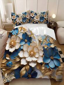 3pcs Comforter Cover Set, 3d Flowers Printed Bedding Set, Soft Comfortable Comforter Cover, For Bedroom, Guest Room (1*Comforter Cover + 2*Pillowcase, Without Core)