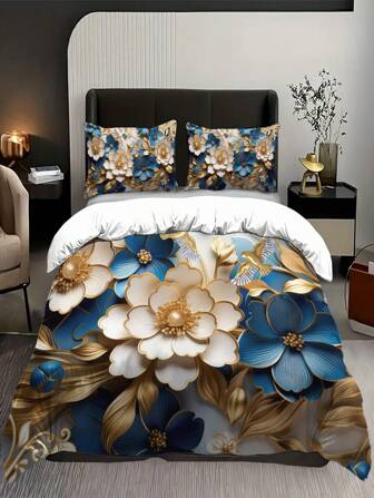 3pcs Comforter Cover Set, 3d Flowers Printed Bedding Set, Soft Comfortable Comforter Cover, For Bedroom, Guest Room (1*Comforter Cover + 2*Pillowcase, Without Core)