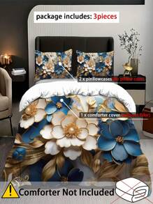 3pcs Comforter Cover Set, 3d Flowers Printed Bedding Set, Soft Comfortable Comforter Cover, For Bedroom, Guest Room (1*Comforter Cover + 2*Pillowcase, Without Core)