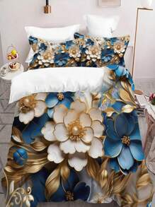 3pcs Comforter Cover Set, 3d Flowers Printed Bedding Set, Soft Comfortable Comforter Cover, For Bedroom, Guest Room (1*Comforter Cover + 2*Pillowcase, Without Core)