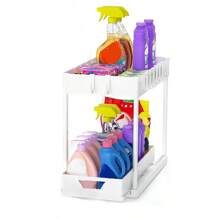 1 Gói Hộp đựng và hộp trượt 2 tầng màu trắng dưới bồn rửa có móc - Hộp đựng đa năng cho nhà bếp và phòng tắm - Đi kèm 5 móc và 2 cốc - trắng - Xem 2