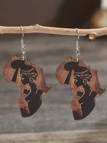 1 Pair African Goddess Map Wooden Earrings - Shape - View 8