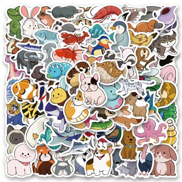 100PCS Pegatinas animales lindos originales Vinilo Estética a prueba de agua Pegatinas Álbum de recortes, Diario, Portátil, Parachoques, Patineta, Botellas de agua, Computadora, Teléfono, Dibujos animados, Sombrero duro, Pegatinas y calcomanías de coche