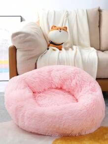 1pc Plush Round Pet Bed Cat Bed For Large, Medium & Small Pets, Indoor Home Used For Warmth & Comfort In Winter - Baby Pink - View 10