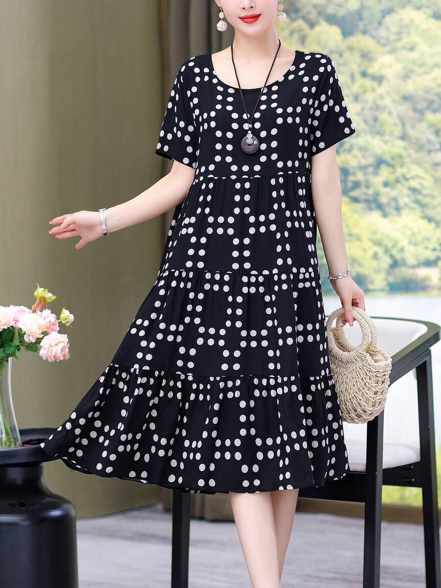 Nuevo vestido casual suelto de estampado de media longitud para mujer, verano