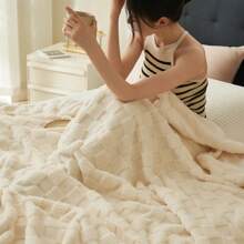 One White Checkered Jacquard Blanket, Modern Simple Style Soft Blanket With Rectangular Shape Suitable For Bedroom, Living Room, Sofa, Home Use