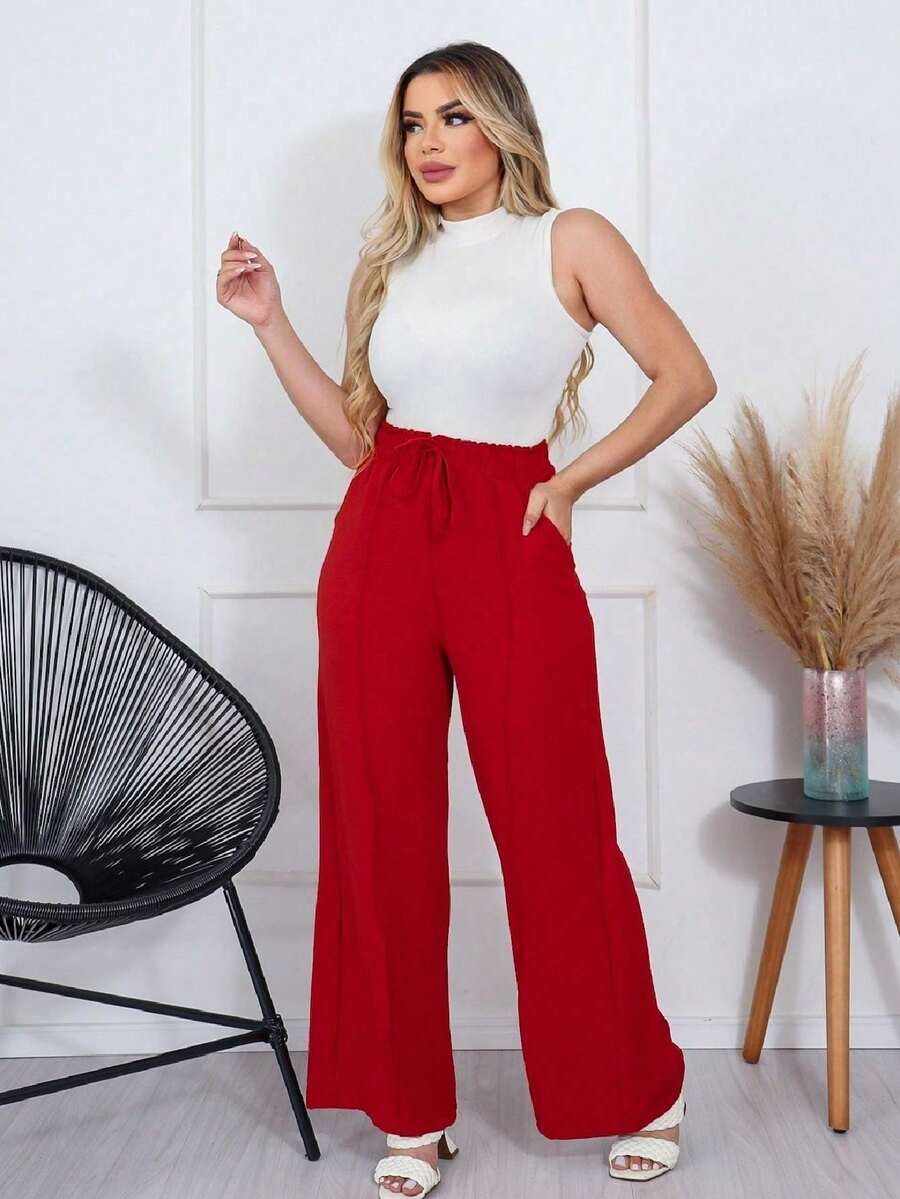 Women Pants - 紅木色 - 查看 1