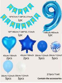 Bộ 27 quả bóng cao su sequin màu xanh nhạt, trắng và xanh lam dùng để trang trí tiệc, thích hợp cho sinh nhật, đám cưới, ngày lễ tình nhân, lễ tạ ơn, giáng sinh, halloween, năm mới, trở lại trường - Màu xanh lam - Xem 3