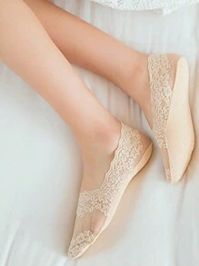 5 双女士蕾丝船袜隐形袜子硅胶防滑低帮薄款时尚蕾丝百搭