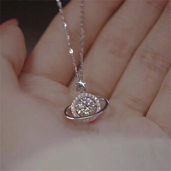 S925 纯银浪漫星星项链，镶嵌闪亮锆石，女士情侣珠宝礼物