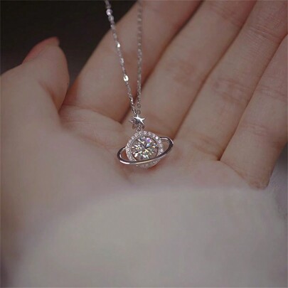 S925 Sterling Silver Romantic Star Necklace With Sparkling Zirconia Stones, Women Jewelry Gift For Couple