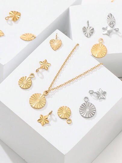 20/50pcs Gold Color Stainless Steel Heart Pendants Round Necklace Charms Pendant For DIY Bracelet Jewelry Making Accessories Valentines