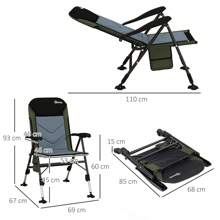 Outsunny Portable Fishing Chair, Lightweight Camping Chair With Reclining Backrest, Adjustable Legs And Mud Feet, 180kg Heavy Duty Folding Chair, Dark Green - Dark Green - View 3