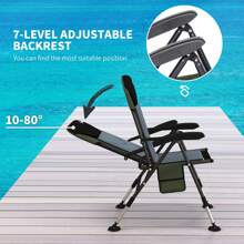 Outsunny Portable Fishing Chair, Lightweight Camping Chair With Reclining Backrest, Adjustable Legs And Mud Feet, 180kg Heavy Duty Folding Chair, Dark Green - Dark Green - View 4