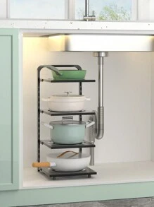 1 Set Adjustable Pot And Pan Organizer Rack For Cabinets - Space Saving Pot And Pan Organizer For Kitchen Storage And Organization