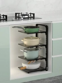 1 Set Adjustable Pot And Pan Organizer Rack For Cabinets - Space Saving Pot And Pan Organizer For Kitchen Storage And Organization