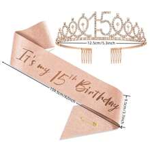 2 件套 13 岁 15 岁 16 岁 18 岁 21 岁 30 岁 40 岁 50 岁 60 岁 70 岁玫瑰金生日女王绶带带别针，甜美水钻王冠，生日礼物装饰女士，圣诞节 - 玫瑰金 - 查看 6