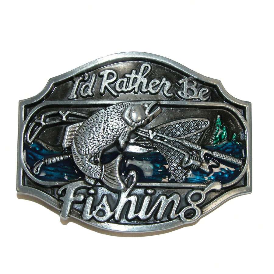 CTM I'd Rather Be Fishing Belt Buckle - Silver - View 1