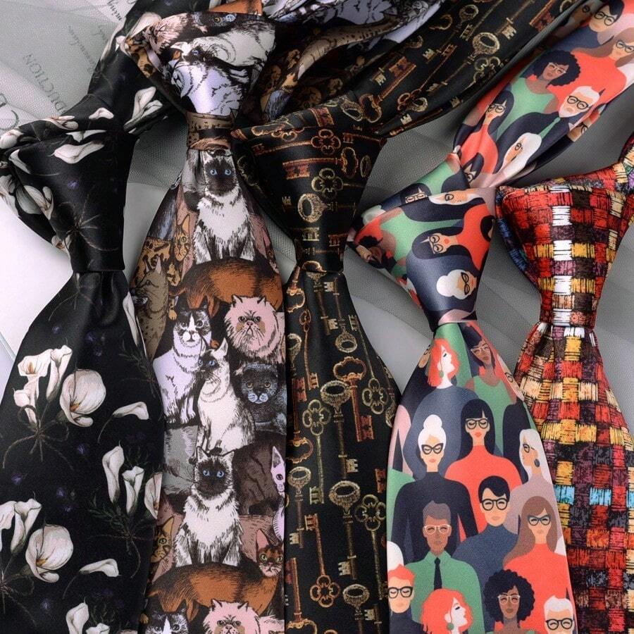 1 Pezzo Cravatta stampata fatta a mano, stile alla moda e di tendenza, adatta per uso quotidiano o per festa - Multicolore - Visualizzare 1