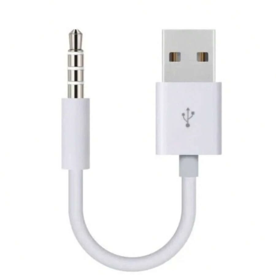 Cable USB para iPod Shuffle, Cable de Sincronización de Datos de 3.5 mm, Conector Auxiliar Macho a USB Macho, Cable de carga iPod - Blanco - Ver 1