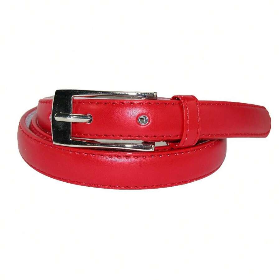 CTM Women's 3/4 Inch Skinny Leather Dress Belt Silver Buckle, Available In Black, Brown, Dark Pink, Gold, Navy, Orange, Purple, Red, Royal Blue, Silver, Tan, Turquoise, White, Yellow,  Large, Medium, XL Leather Dress Belts - 紅色 - 查看 1