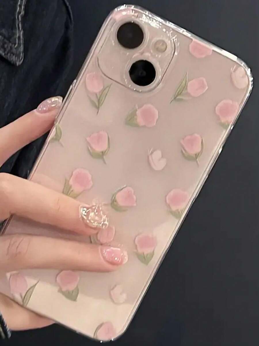 Ốp điện thoại bảo vệ ống kính TPU trong suốt hình hoa tulip Tương thích với Apple 15 Pro Max - Trong sáng - Xem 1