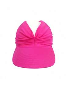 1 pieza Sombrero de ala ancha para niños/niñas, sombrero de playa con protección UV, diseño de corona hueca elástica, para verano - Rosa Fucsia - Ver 4