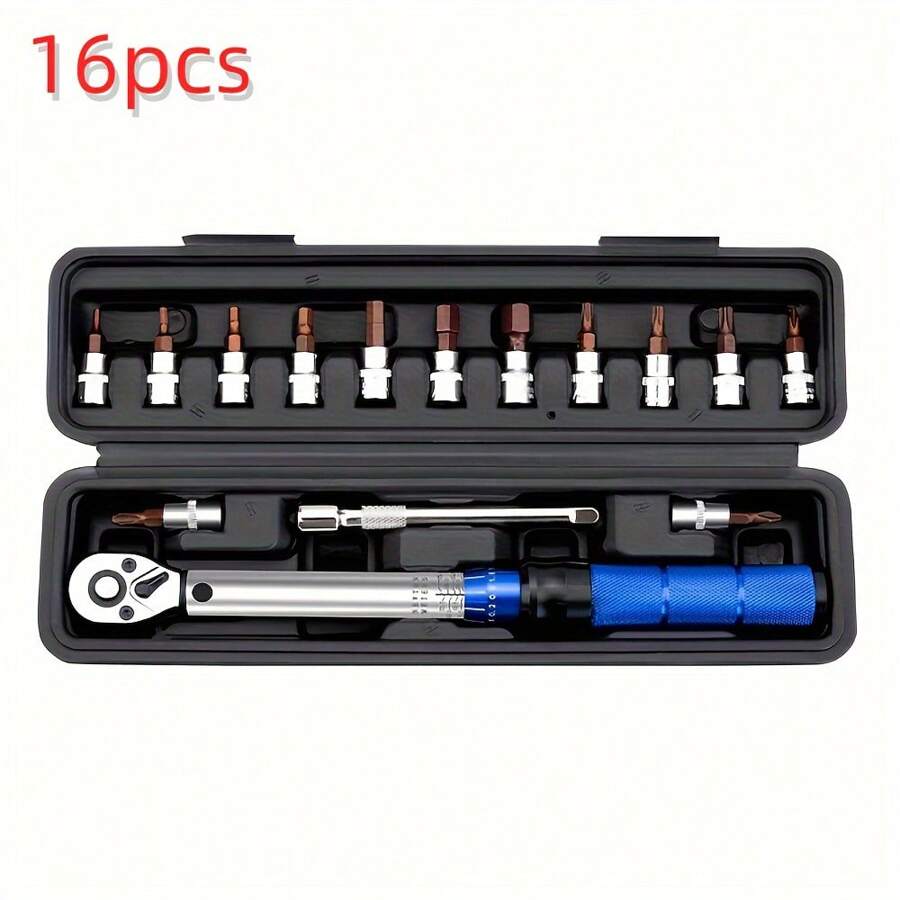 16PCS Torque Wrench Allen Key Tool 2-24Nm Adjustable Ratchet Wrench 1/4'' Socket Wrench Set For Bicycle Repair Tool Kits - Blue - View 1