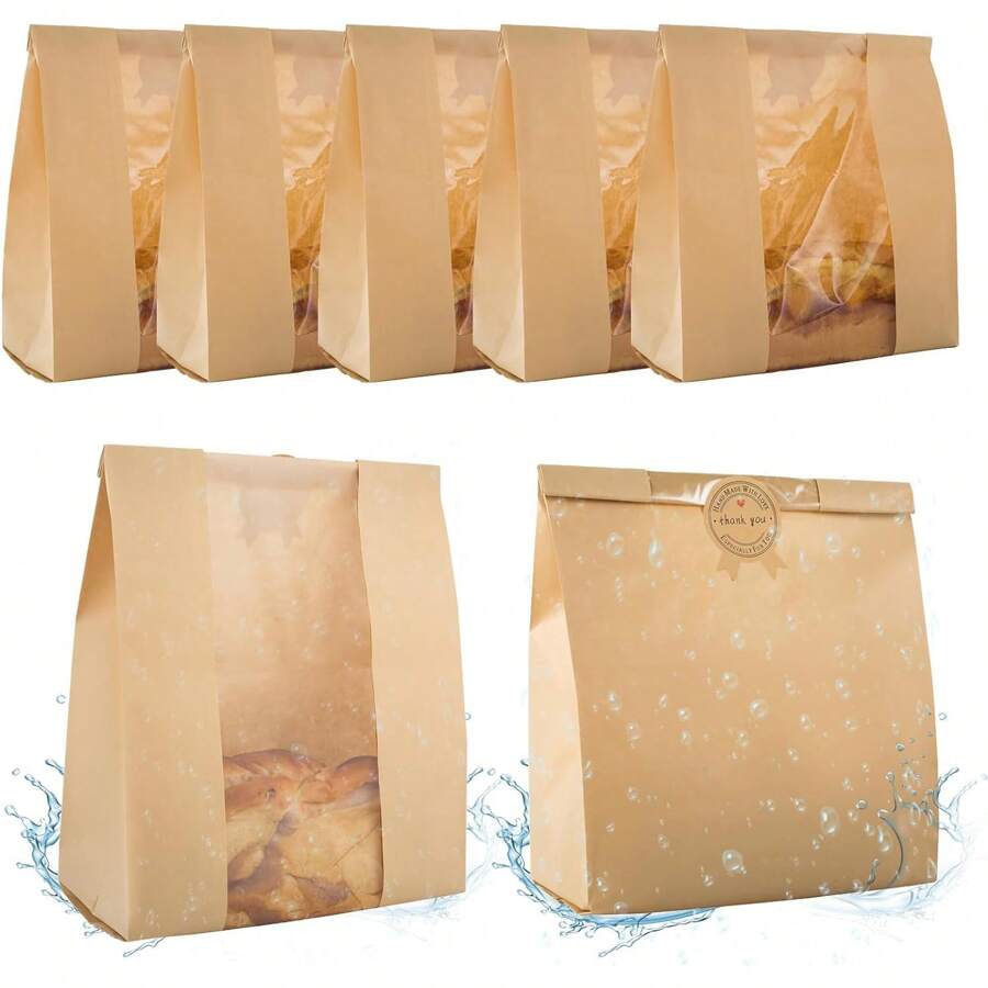 Meching 自製麵包用帶窗口的酸麵團紙袋（13.7x8.2x3.7英寸），適用於烘焙師的烘焙品包裝和存儲。包裝包括封口貼紙。 - 卡其色 - 查看 1