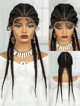 4入組盤旋式手編花邊蕾絲前髮，1B#黑色混27#白色髮套連嬰兒髮，100％手編棕色髮套，適用於女士