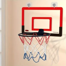 Set de mini aro de baloncesto para interior (con 1 pelota) - Diseño montado en la pared que ahorra espacio - Estructura duradera - Ideal para jugar en casa o en la oficina - Rojo - Ver 6