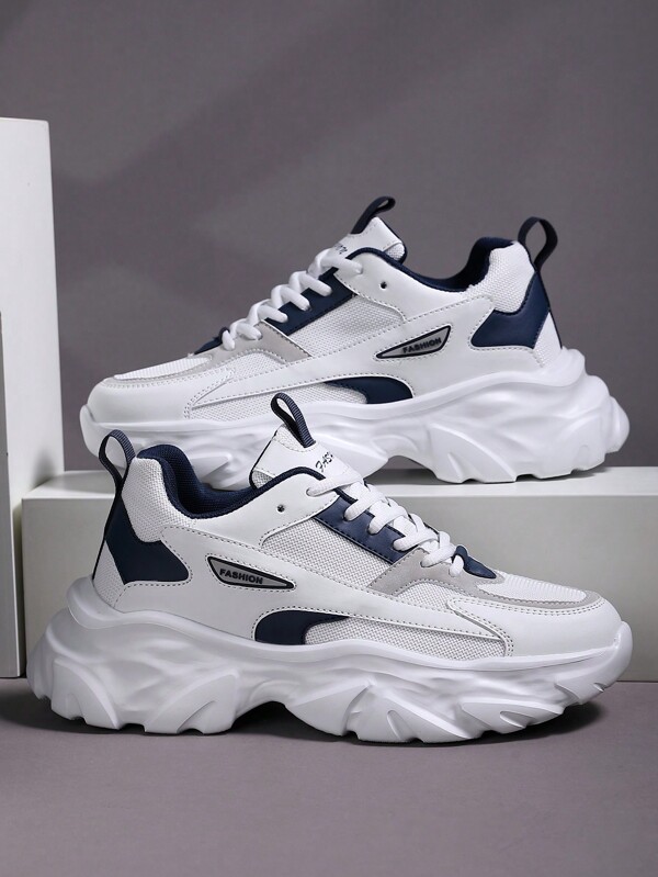1 pereche de pantofi sport pentru bărbați, cu șireturi și plasă, color-blocked, sport, stil casual, absorbant de șocuri, pentru zi cu zi (mărime mică pentru alergare)