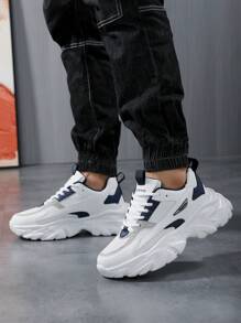 1 Pair Men's Color-Blocked Mesh Lace-Up Sneakers, Daily Casual Fashion Shock-Absorbing Sports Shoes (Run Small One Size)