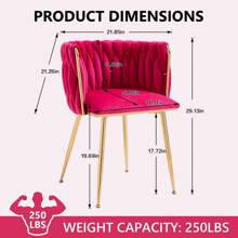 Modern Velvet Dining Chairs Set Of 2 Hand Weaving Accent Chairs Living Room Chairs Upholstered Side Chair With Golden Metal Legs For Dining Room Kitchen Vanity Living Room - 玫瑰紅 - 查看 2