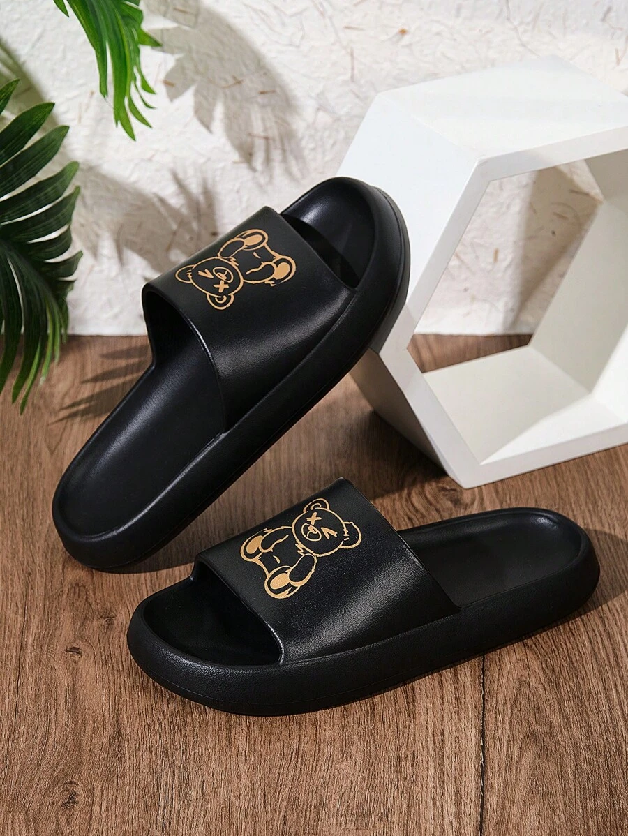 男款時尚卡通印花通用室內室外拖鞋 海灘、河流追踪、水上運動、防滑、日常休閒、黑色 - 黑色 - 查看 1