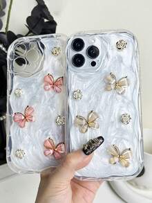 Butterfly And Flower Pattern Drop-Resistant Phone Case With Milk White Paint Compatible With Apple IPhones