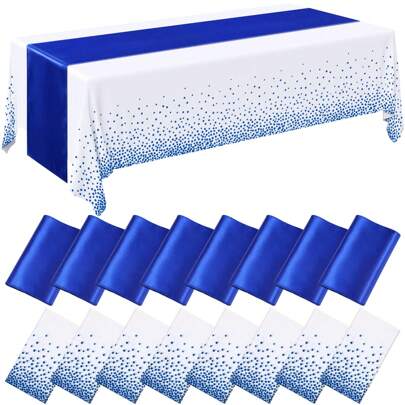 2pcs Waterproof & Oilproof PEVA Tablecloth Satin Look & Feel Table Runner Set For Party Wedding