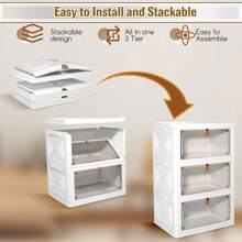 3pcs 23Qt Plastic Storage Bins Organizer 3 Tier, Stackable Storage Boxes With Lids, Storage Containers For Bedroom Living Room Kitchen Study Office, Folding Storage Boxes Decorations Decor Festival Decor Room Decor Home Decor Decor Bedroom Decor Decor, Room Decor, Decorations, Decorations, Decor, Storage, Organizer Dress Pants Shoes Jeans Boots Skirt - White - View 6