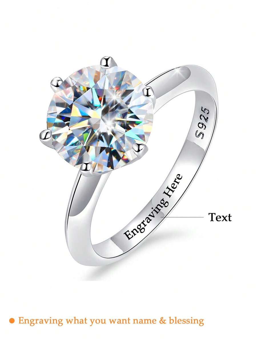 1 Miếng 1CT-5CT Moissanite Nhẫn đính hôn Phong tục Tên Nhẫn Ban nhạc đám cưới S925 Bạc nguyên chất Tròn Nhẫn Hứa Vĩnh cửu Nhẫn Ngày kỷ niệm Nhẫn Sang trọng Đồ trang sức Món quà Cho nam giới Tùy chỉnh Qủa tặng - Bạc - Xem 1