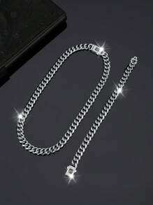 1 Necklace + 1 Bracelet Hip Hop Style Jewelry Set Chain Design Paved Shining Rhinestone Suitable For Men And Women - Double J Diamond Buckle Grinding Chain Set - View 5