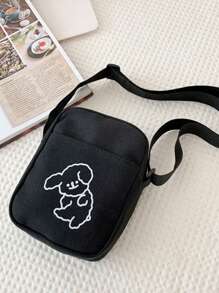 One Piece Set, Cute Cartoon Simple And Fashionable Dog Print Lightweight Crossbody Bag. Small Square Bag, Mobile Phone Bag, Coin Wallet, Can Be Worn On One Shoulder Or The Whole Body. Suitable For Daily, Outdoor, And Travel Use By Both Boy And Girl. A Birthday Present. (The Printed Pattern Is Random) - Black - View 3