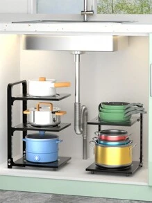 1 Set Adjustable Pot And Pan Organizer Rack For Cabinets - Space Saving Pot And Pan Organizer For Kitchen Storage And Organization