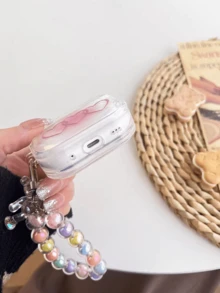 粉色漸變心形三重圓圈設計耳機盒，適用於iPhone AirPods 1/2、AirPods 3/Pro/Pro2，無線耳機保護套，男朋友/女朋友的禮物 - 粉色 - 查看 4