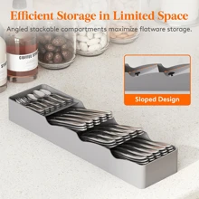JOESTAR Cutlery Drawer Organiser, Small Cutlery Tray For Kitchen, Plastic Narrow Utensil Silverware Holder For Spoons, Forks And Knives, Flatware Storage Organization,Grey - 灰色 - 查看 3