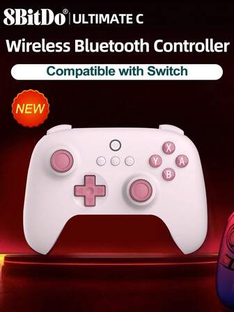  8Bitdo Switch Gamepad Ultimate C Wireless Controller,Compatible With Switch/Switch OLED/Switch Lite,Gaming Consle Accessories,ALPS Joysticks Non-Linear Digital Trigger 6-Axis Motion Control Wake-On-Shake Rumble Vibration Ergonomic Design,Pink