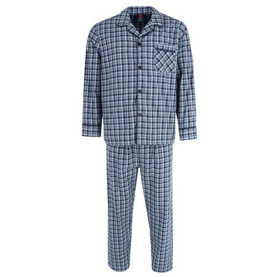 Hanes Men's Broadcloth Long Sleeve Pajama Set, Available In Blue, Grey, Navy, Red,  Large, Medium, Small, Xlarge, XXLarge Cotton Blend Long Leg Pajama Sets - Gray - View 1