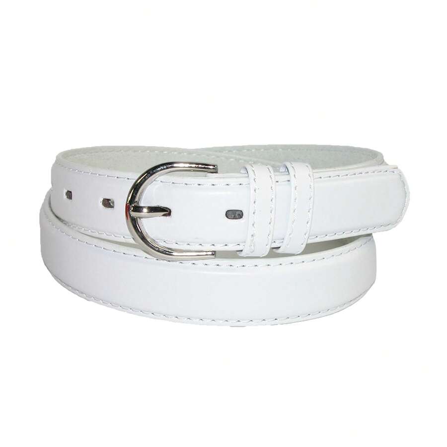 CTM Women's Leather Dress Belt 1 1/8 Inch Silver Buckle, Available In Black, Blue, Brown, Dark Pink, Dark Purple, Grey, Light Pink, Navy, Orange, Red, Royal Blue, Tan, White, Yellow, 2XL, L, M, S, XL Leather Dress Belts - 白色 - 查看 1