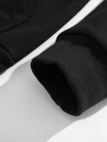 1 pieza Sudadera con capucha de forro polar para niño adolescente de unicolor simple para uso casual y ejercicio en primavera y otoño - Negro - Ver 5