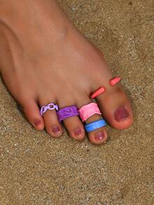 5入組糖果色復古海灘空心迷你腳趾環，開口接環，適合日常生活，派對 - 彩色 - 查看 1